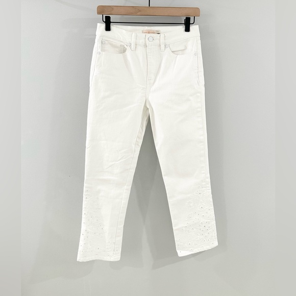 Tory Burch Kiera Straight Leg Embroidered Jeans White Size 27 - Picture 3 of 7